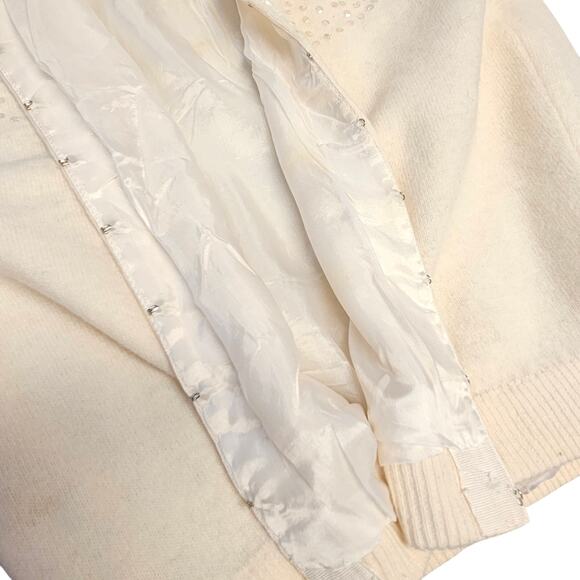 Vintage Beaded Cardigan Sweater Primstyle 38 Cream Angora Wool Sequin Hong Kong - Picture 11 of 16
